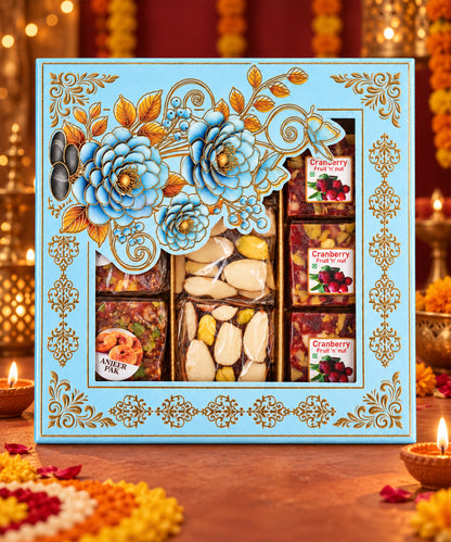 Royal Blue Floral Diwali Sweet Treasures Box 350 Gm