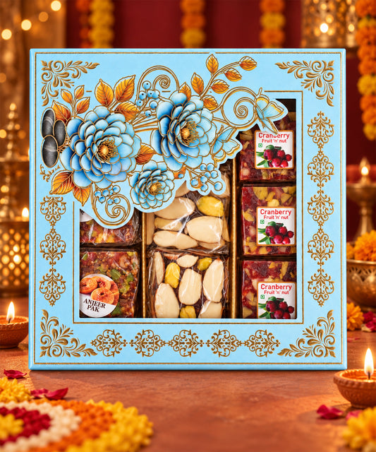 Royal Blue Floral Diwali Sweet Treasures Box 350 Gm