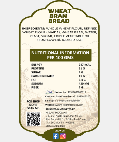 Wheat Bran Bread 400g | Bran Bread | High Fibre Wheat Bran Loaf | No Palm Oil | Source of Protein & Fibre