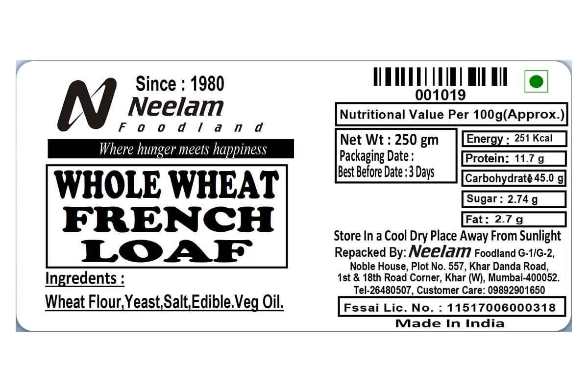 Whole Wheat French Loaf 250 Gm