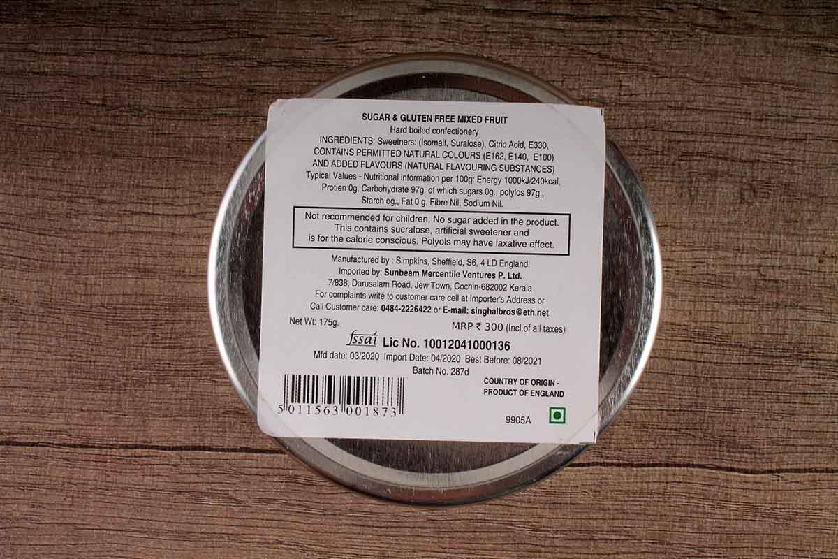 Simpkins Sugar And Gluten Free Mixed Fruit Drops 200 Gm
