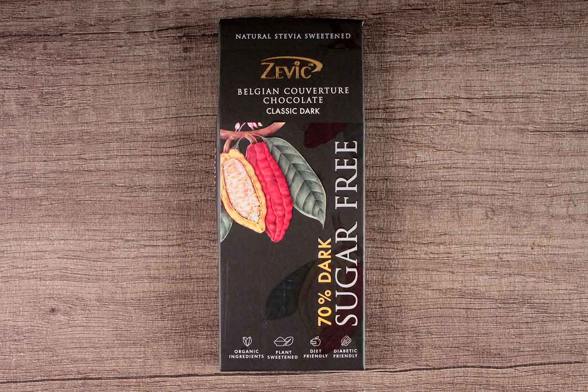 Zevic Belgian Couverture Classic 70% Dark Sugar Free Chocolate 40 Gm