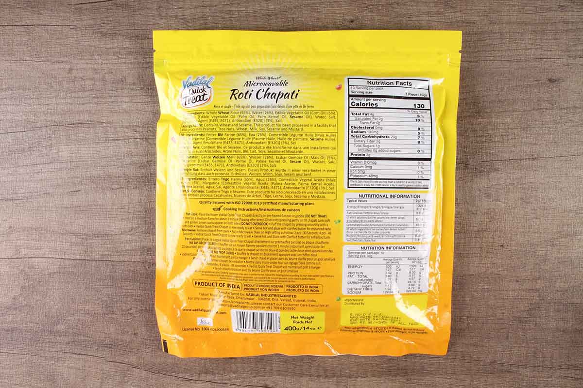 Vadilal Whole Wheat Microwavable Roti Chapati 400 Gm
