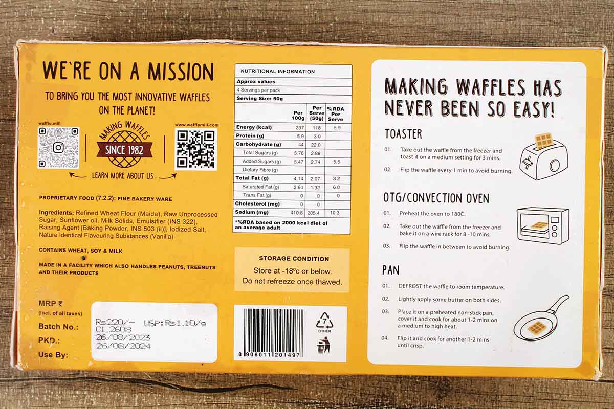 Waffle Mill Toaster Classic Waffles 4 Pc 200 Gm