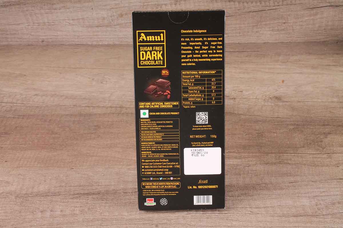 Amul Suger Free 55% Dark Chocolate 150 Gm