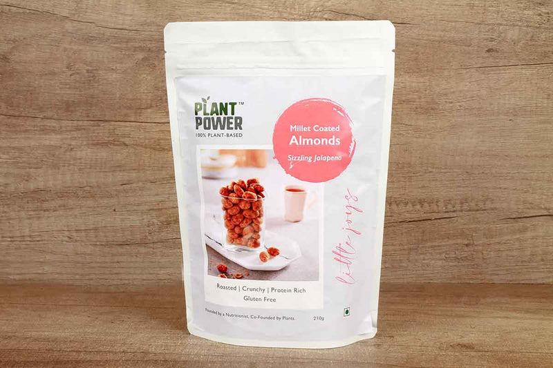 plant power millet coated almonds sizzling jalapeno 210 gm