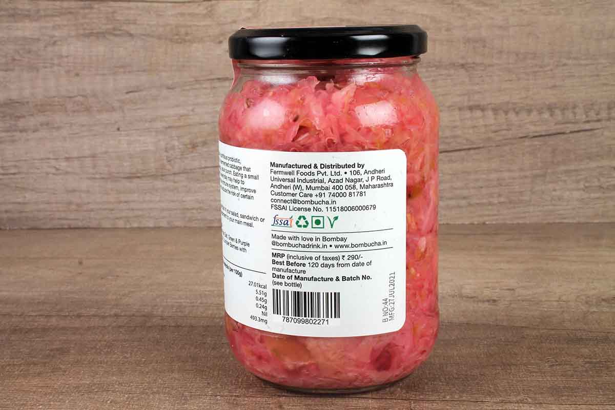 Bombucha Sauerkraut Pickled Probiotic Cabbage Original 450 Gm