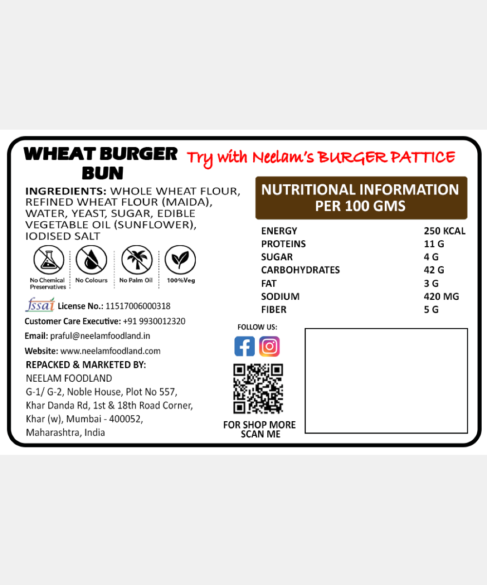 Wheat Burger Bun 4 Pieces
