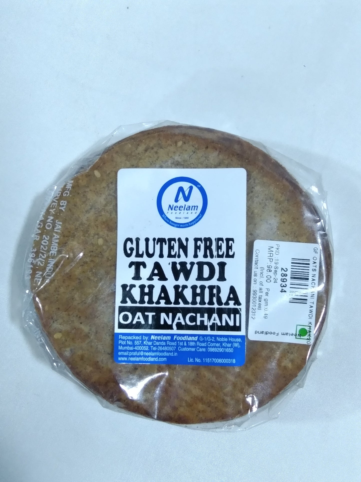 Gluten Free Oats Nachani Tawdi Khakhra 200 Gm