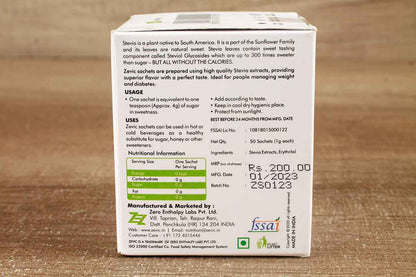 Zevic Stevia Suger Free Zero Calories Powder 50 Sachets