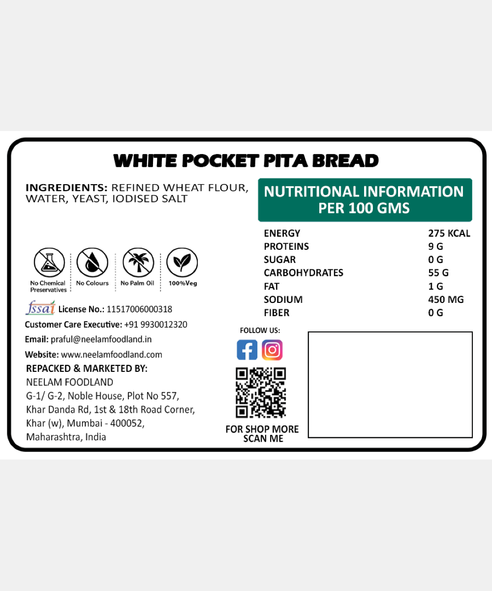 White Pita Bread 4 Pc 100 Gm