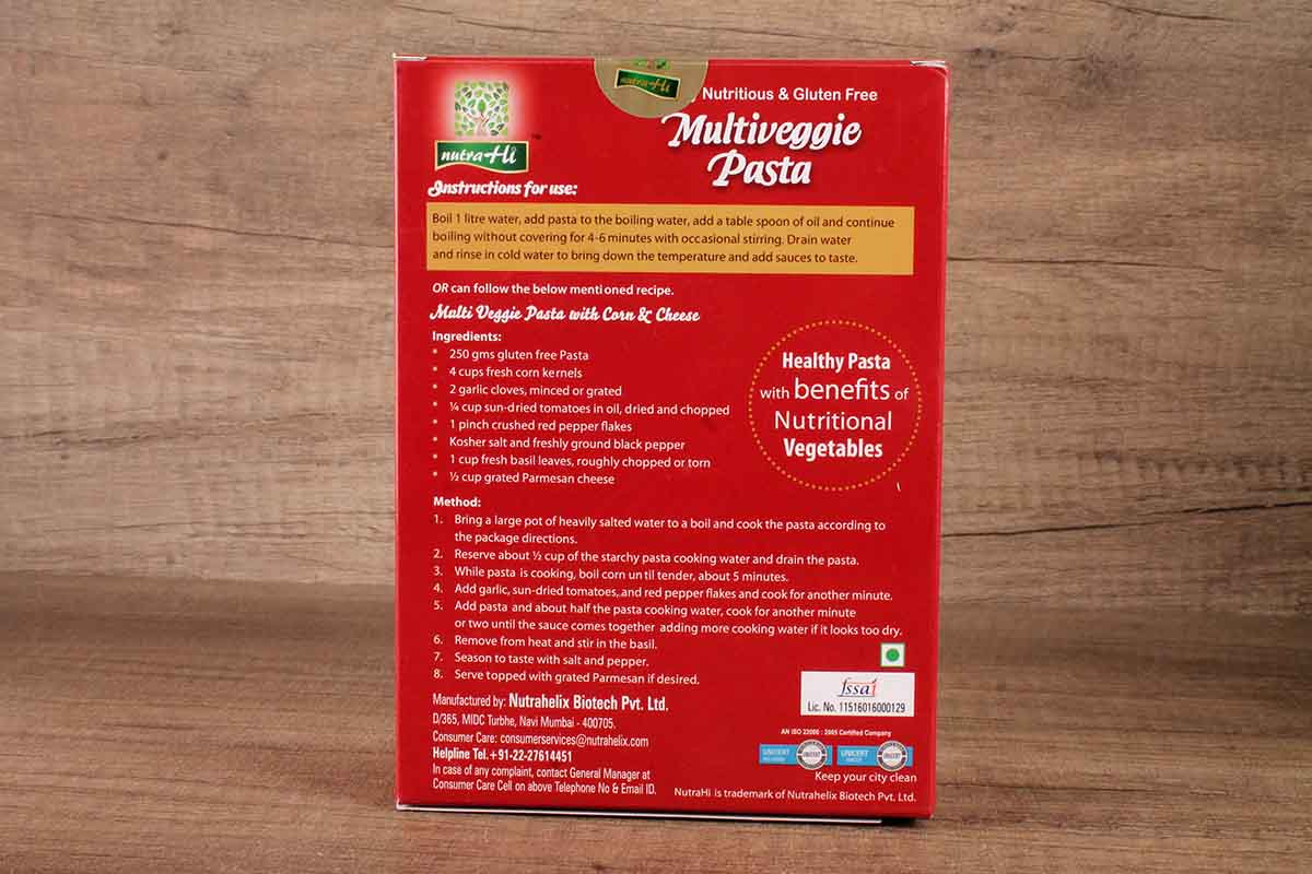 Nutra Hi Gluten Free Multi Veggie Pasta 250 Gm