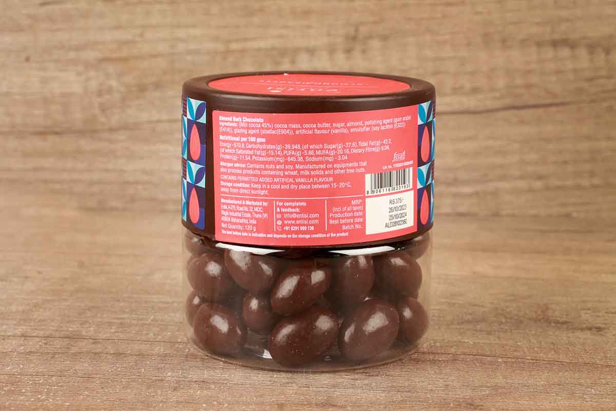 Entisi Roasted Almond Coated With Dark Chocolate Dragees 120 Gm