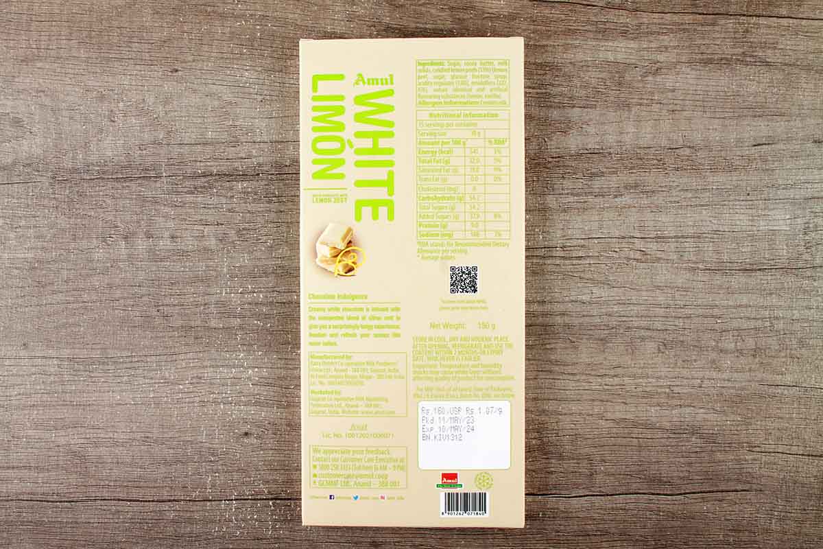 Amul White Lemon Zest Chocolate 150 Gm