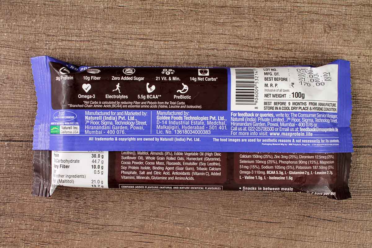 Rite Bite Max Protein Choco Almond Bar 100 Gm