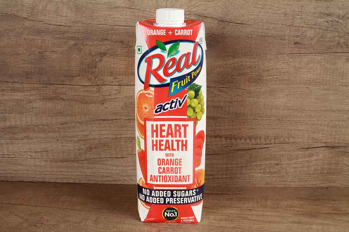 Real Activ Heart Health With Mixed Fruit And Vegitable Beverage Orange Carrot Antioxidant Juice 1 Ltr