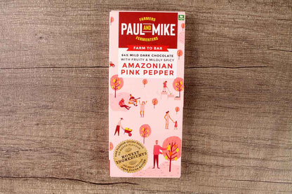 Paul And Mike Amazonian Pink Pepper 64% Mild Dark Chocolate 68 Gm