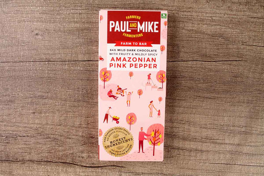 Paul And Mike Amazonian Pink Pepper 64% Mild Dark Chocolate 68 Gm