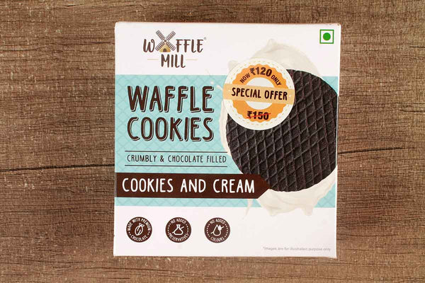 waffle mill cookies and cream crumbly & chocolate filled waffle cookies 70