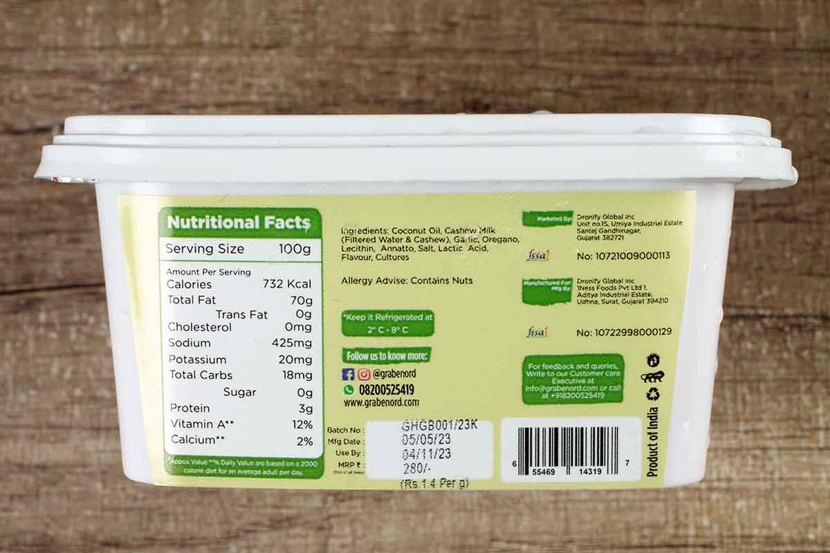 Grabenord Plant Butter Cashew Based Spread Herbs & Garlic 200 Gm