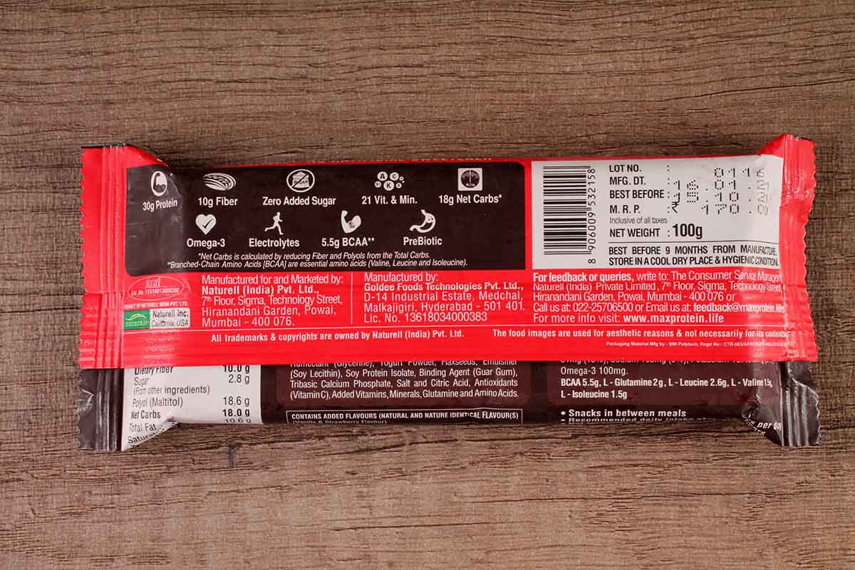 Rite Bite Max Protein Choco Berry Bar 100 Gm