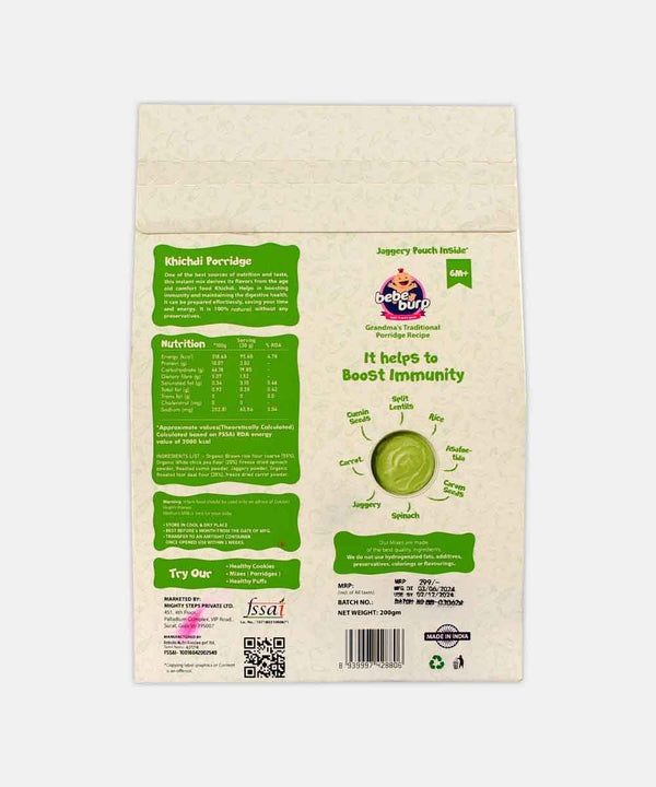 BEBE BURB MIXES FOR LITTLE ONES KHICHDI PORRIDGE WITH SPINACH AND CARROT 200