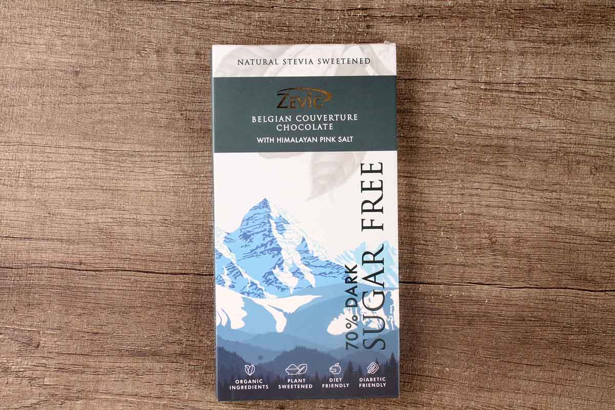 Zevic Himalayan Pink Salt 70% Dark Sugar Free Chocolate 90 Gm