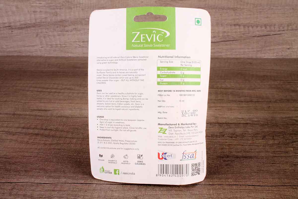 Zevic Zero Calorie Liquid Stevia Drops 15 Ml