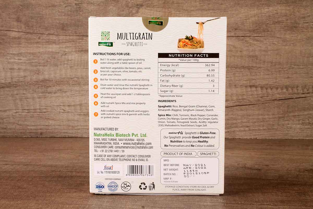 Nutra Hi Gluten Free Multigrain Spaghetti 114 Gm