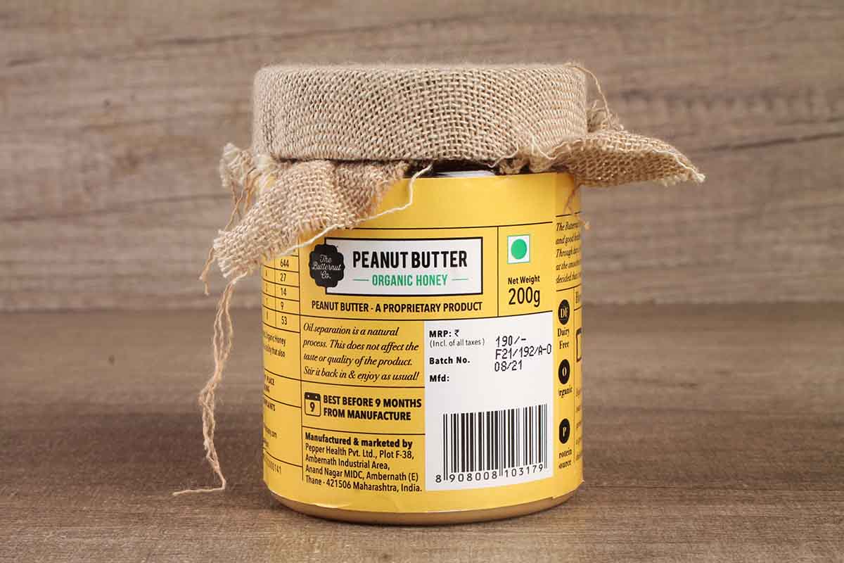 The Butternut Co. Peanut Butter Organic Honey Creamy 200 Gm