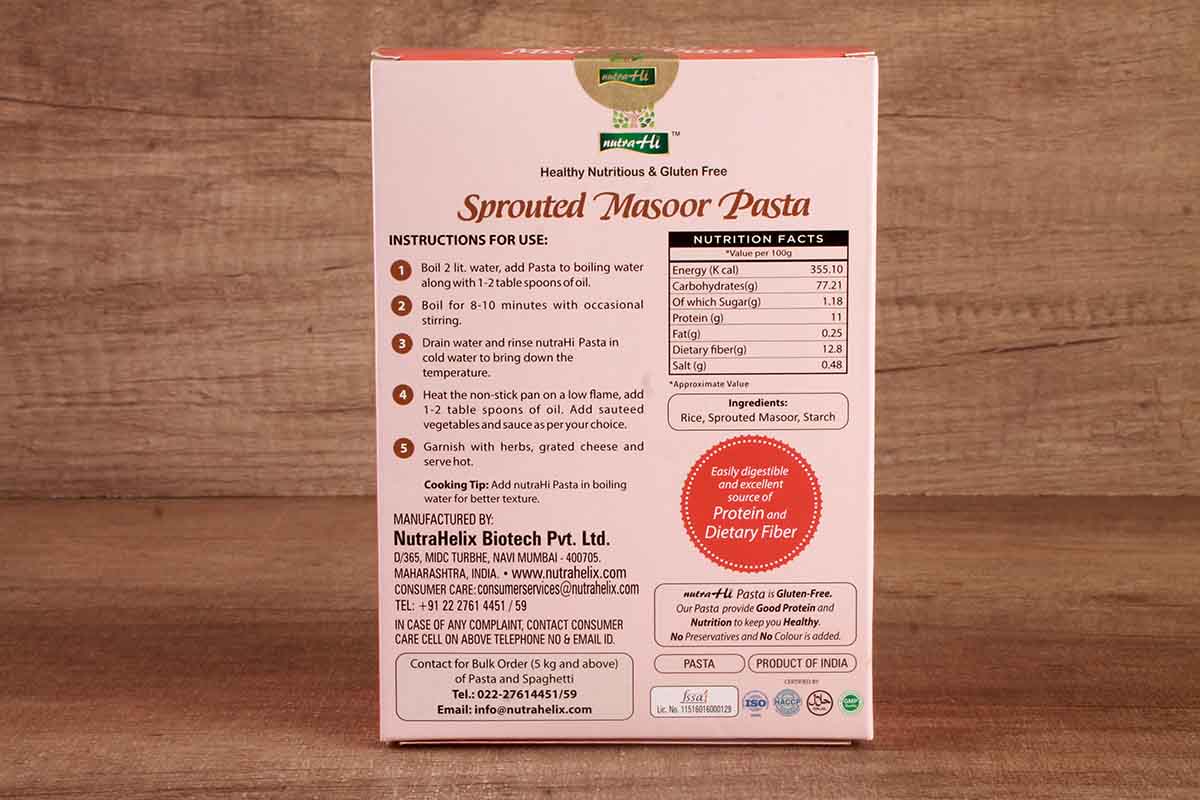Nutra Hi Gluten Free Sprouted Masoor Pasta 250 Gm