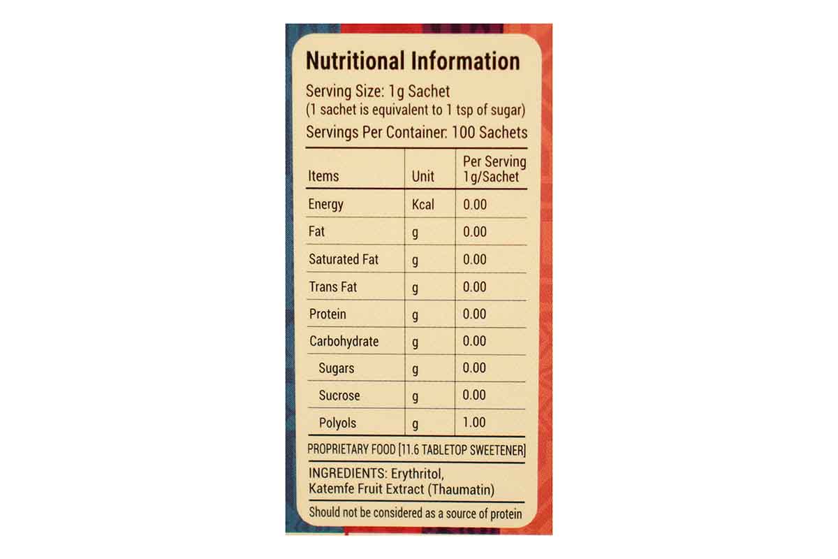 Surasa Sweetpro Sugar Free All Natural Katemfe Fruit Sweetner 100 Sachets 100 Gm