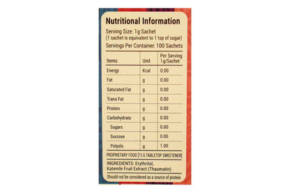 Surasa Sweetpro Sugar Free All Natural Katemfe Fruit Sweetner 100 Sachets 100 Gm
