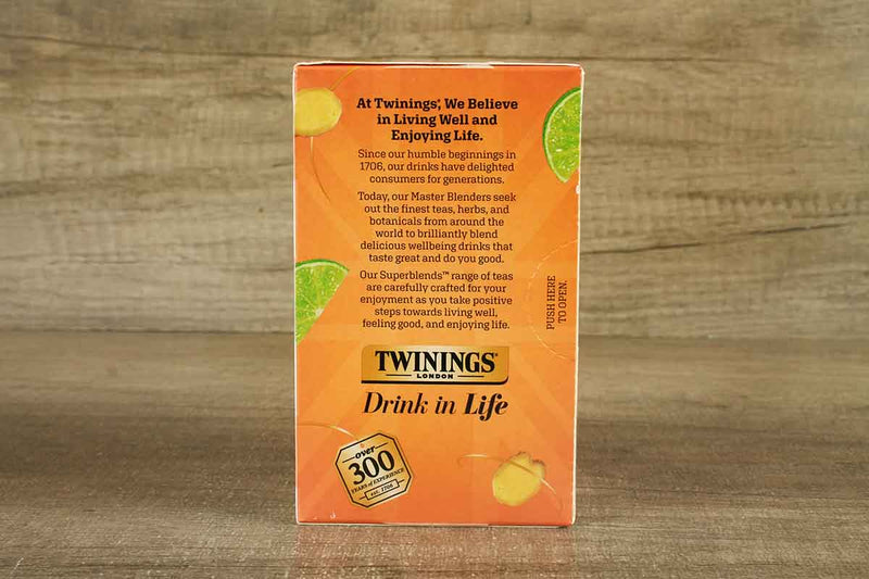 TWININGS SUPPORTIVE GINGER LIME & GINGER GREEN TEA 18 BAGS