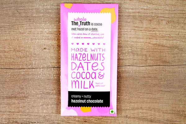 THE WHOLE TRUTH HAZELNUT DATES COCOA AND MILK CREAMY NUTTY CHOCOLATE 50