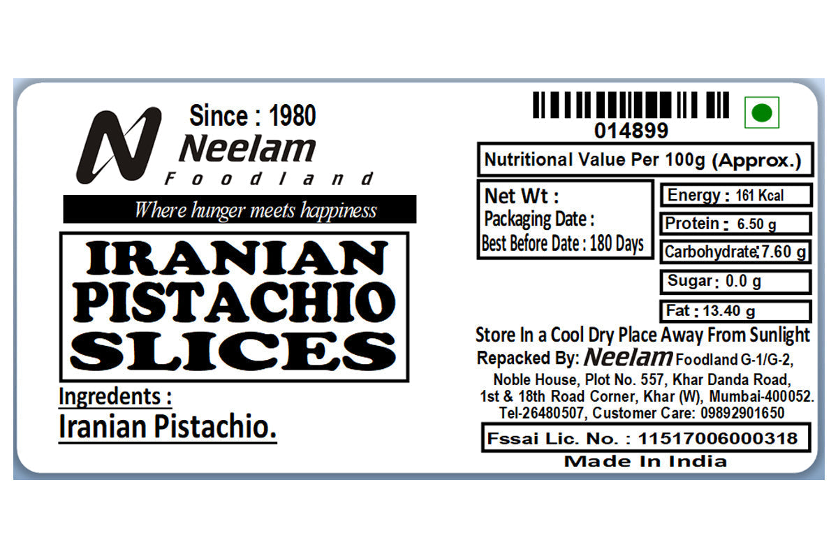 Iranian Pistachio Slices 100 Gm