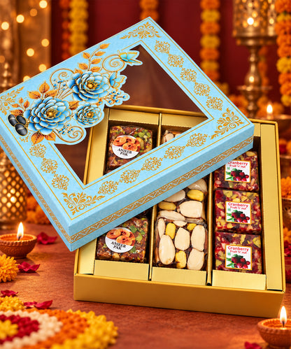 Royal Blue Floral Diwali Sweet Treasures Box 350 Gm