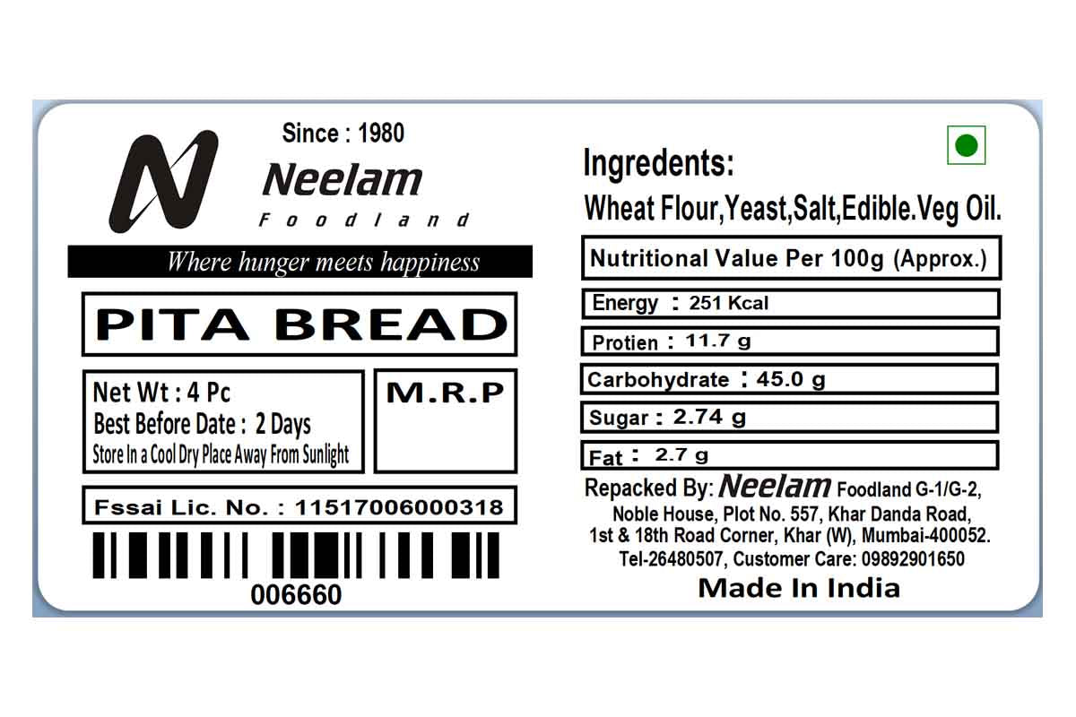 White Pita Bread 4 Pc 100 Gm