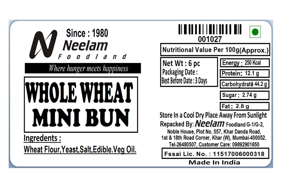 Whole Wheat Mini Bun 100 Gm 6 Pc