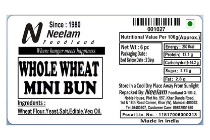 Whole Wheat Mini Bun 100 Gm 6 Pc
