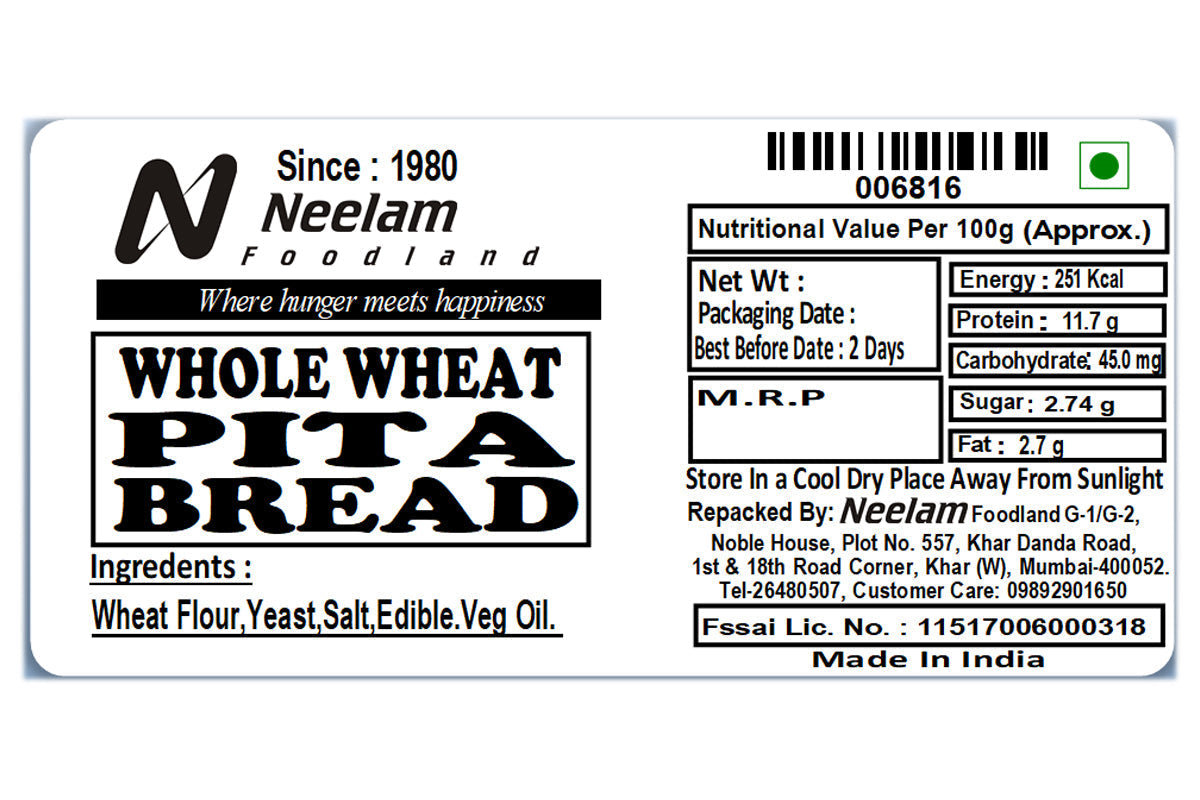 Whole Wheat Pita Bread 2 Pc