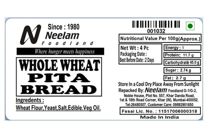 Whole Wheat Pita Bread 4 Pc