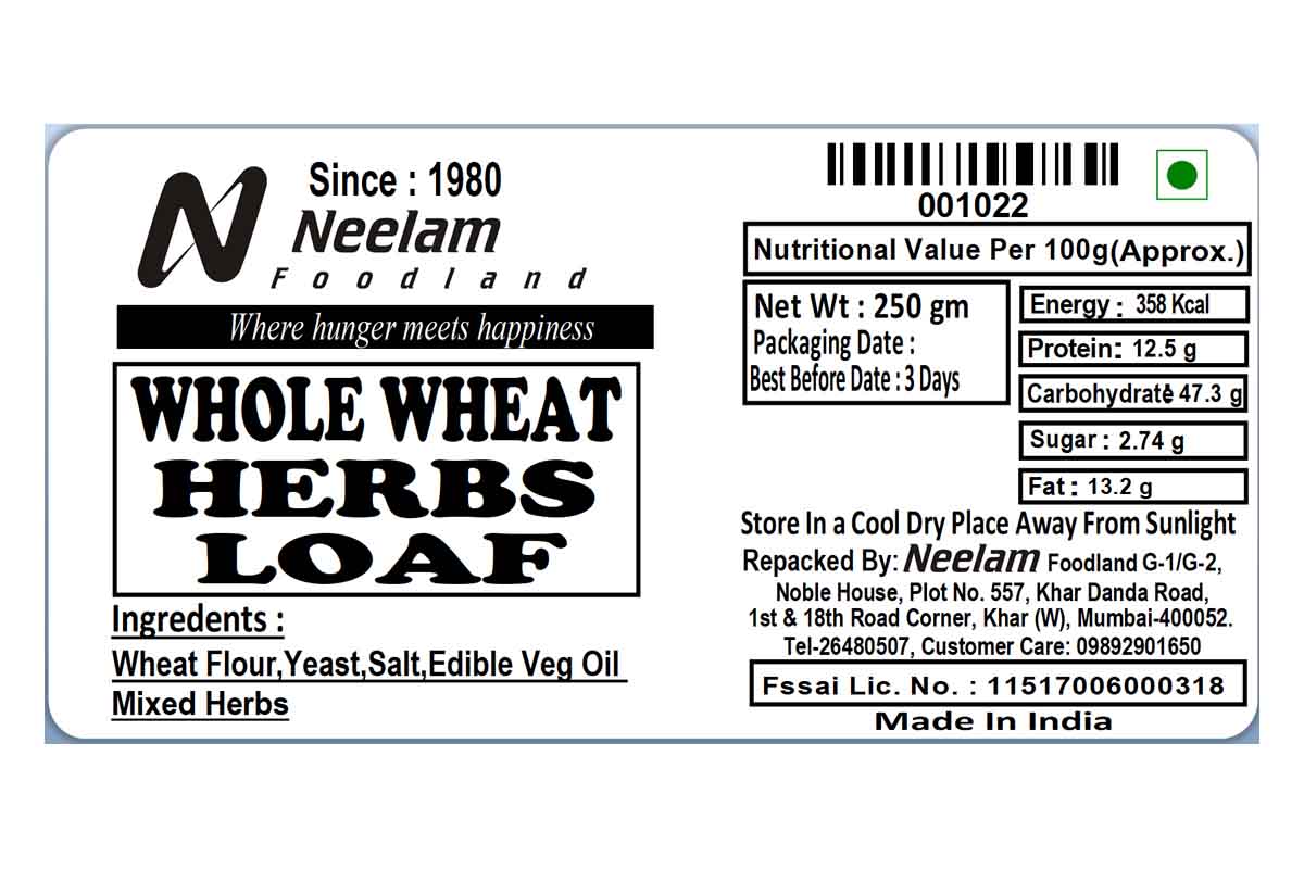 Whole Wheat Herbs Loaf 250 Gm