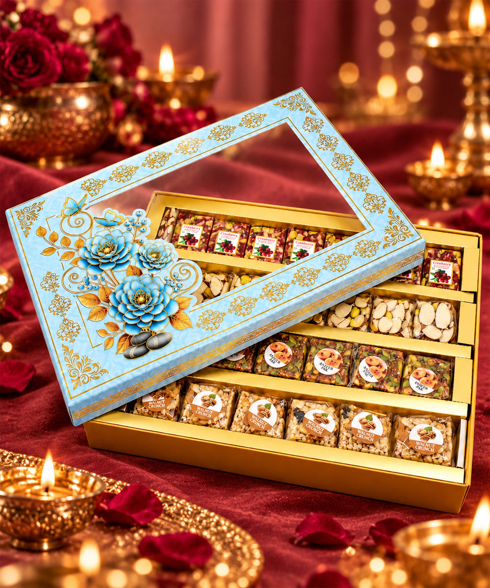 Royal Blue Floral Diwali Sweet Treasures Box 1.200 Kg