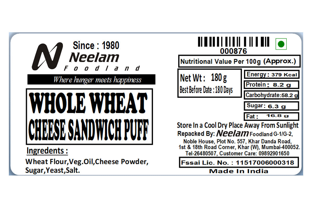 Whole Wheat Cheese Sandwich Puff 180 Gm