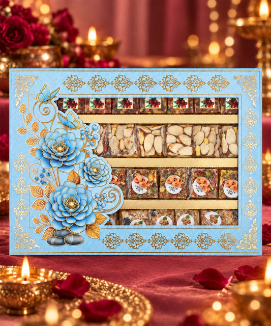 Royal Blue Floral Diwali Sweet Treasures Box 1.200 Kg