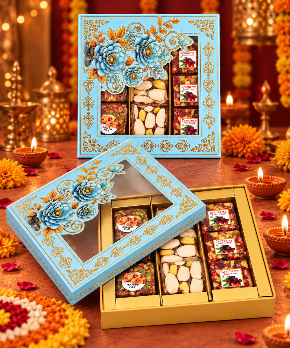 Royal Blue Floral Diwali Sweet Treasures Box 350 Gm