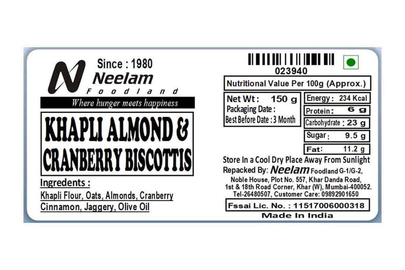 khapli almond cranberry biscotti 150 gm