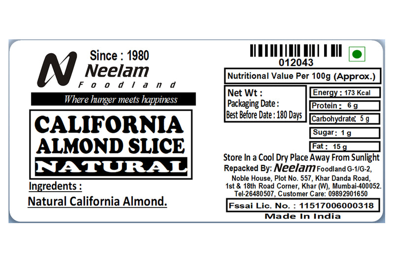 NATURAL CALIFORNIA ALMONDS SLICE 100