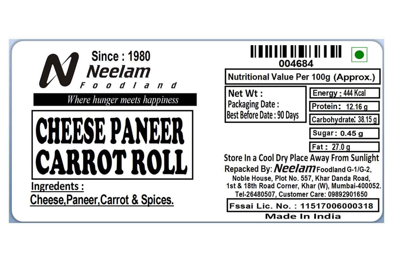 CHEESE PANEER CARROT ROLL 5 PCS 4.3 INCH